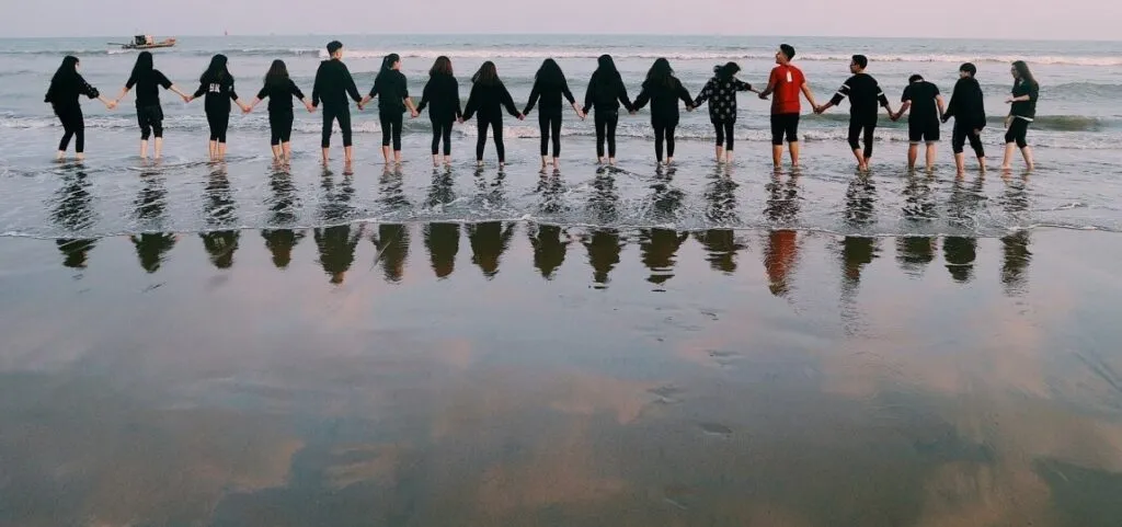 a team at the seaside