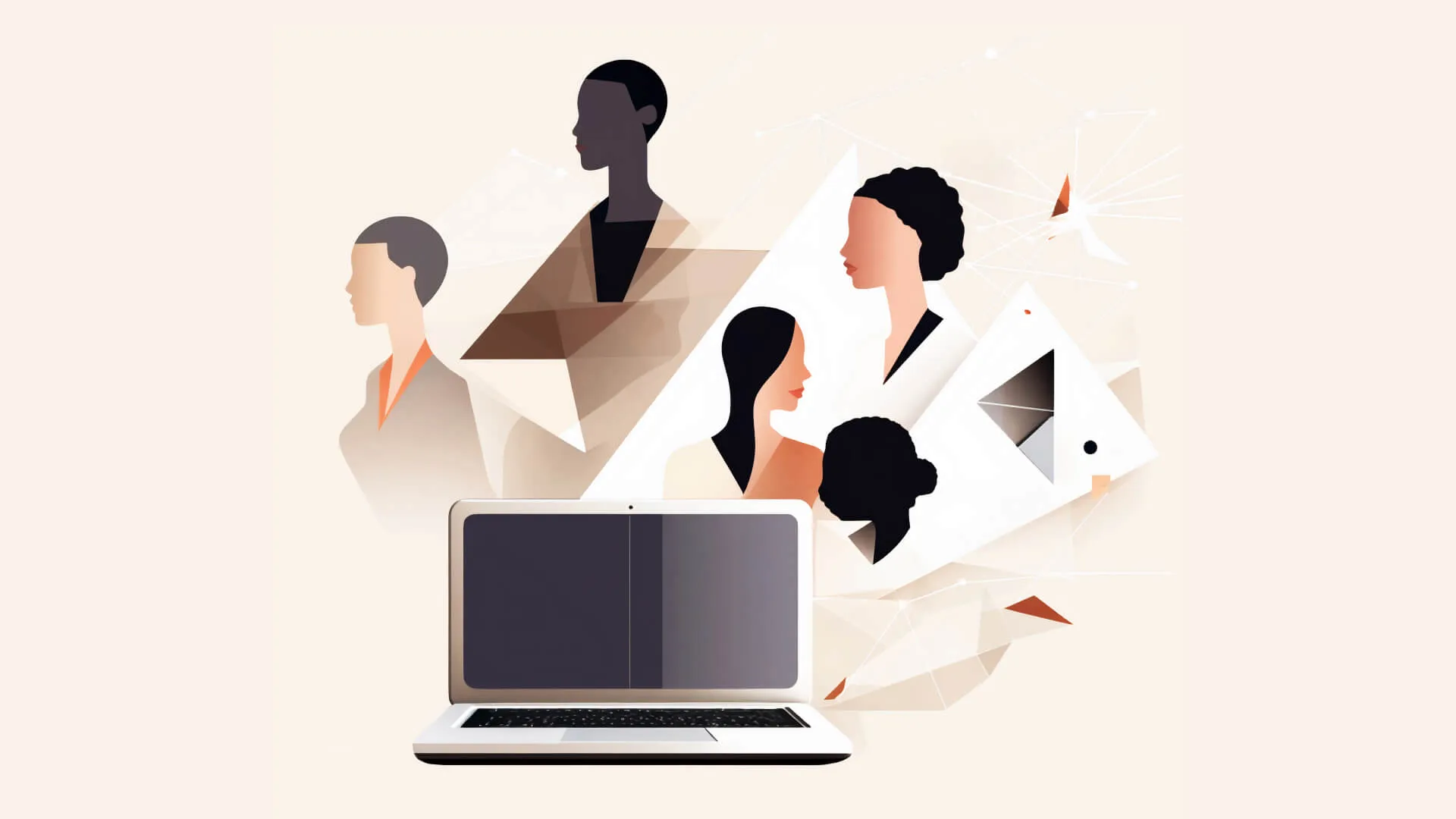 Abstract figures of diverse people with geometric shapes in the background.