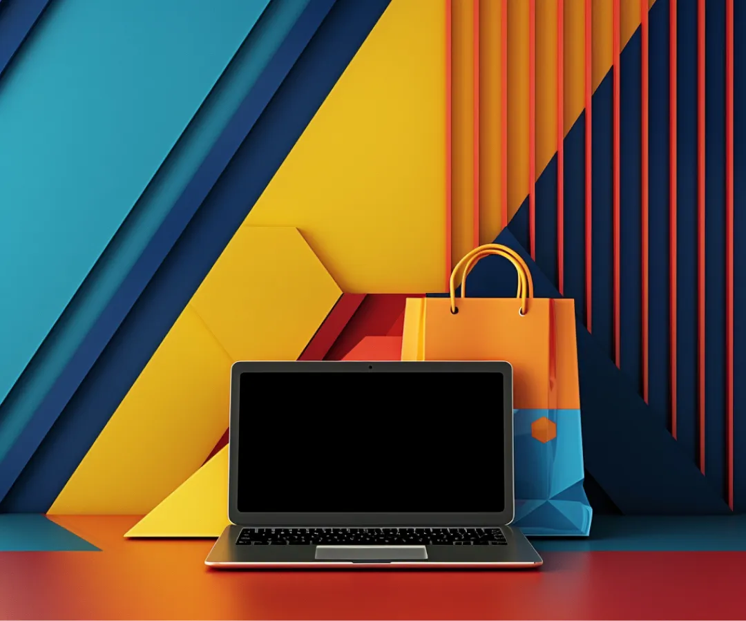 A laptop and a shopping bag to illustrate a composable commerce approach