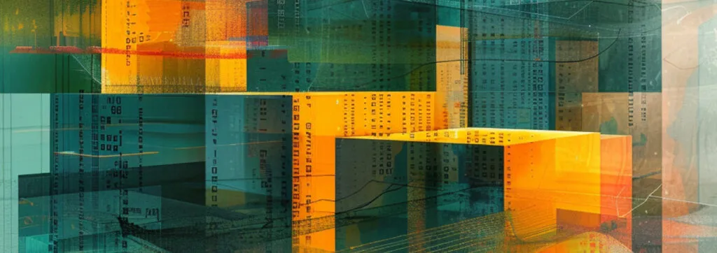 Infrastructure as Code concepts through overlapping geometric shapes in orange and teal