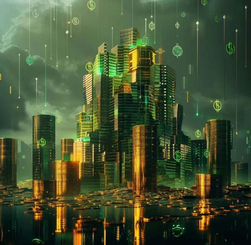 Futuristic cityscape symbolizing digital transformation and financial growth