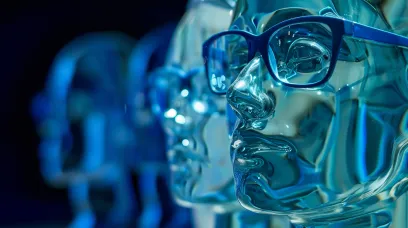 AI businessman against a blue digital background