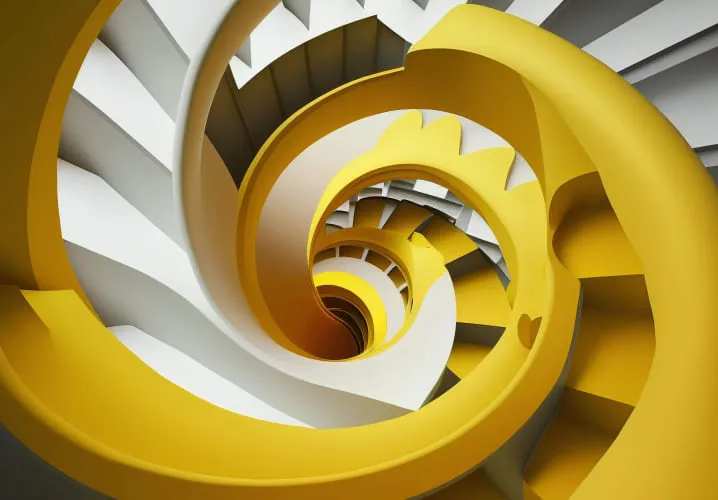 Circled stairs in yellow and white colors