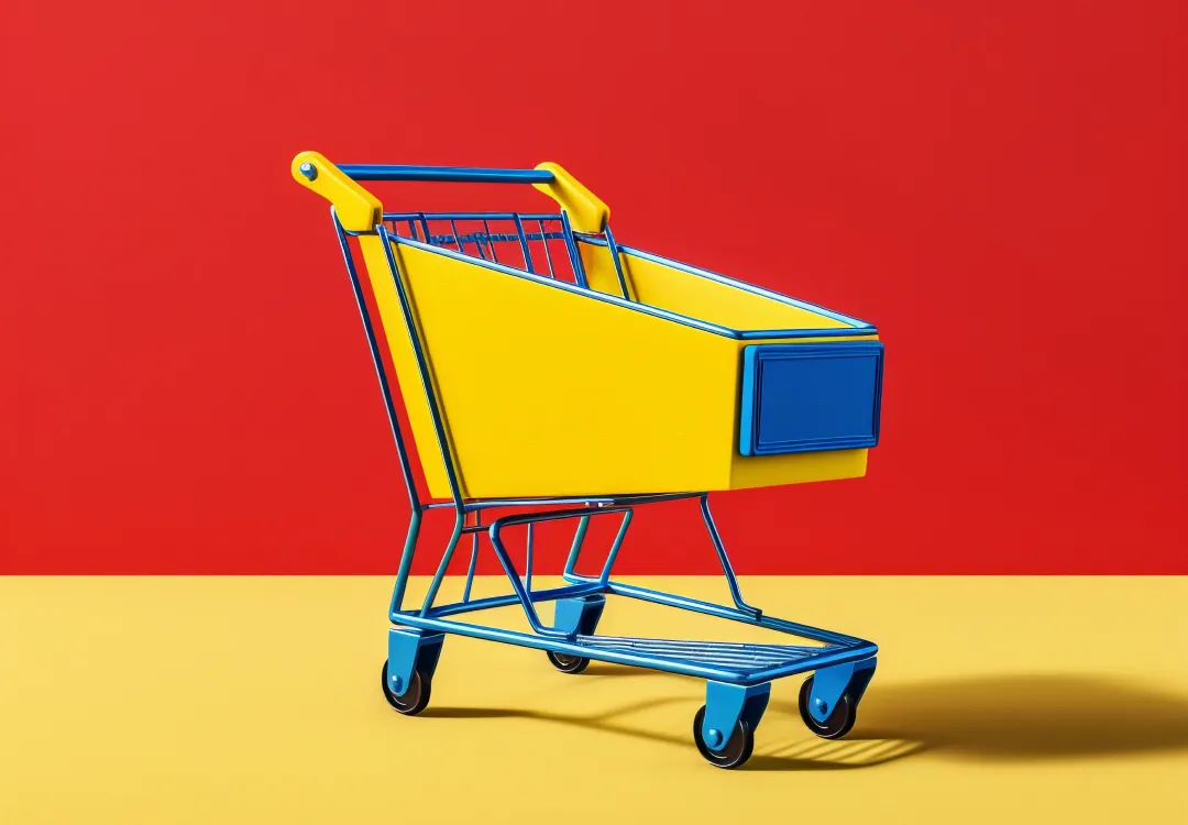 A yellow and blue shopping cart