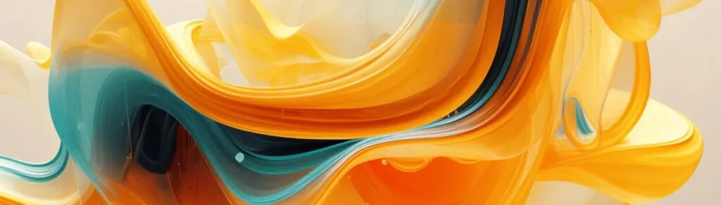 Flowing swirls of orange, yellow, and teal, creating a sense of fluidity and movement