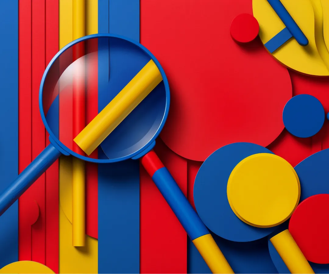 A magnifying glass and shapes to illustrate the potential of searchandising