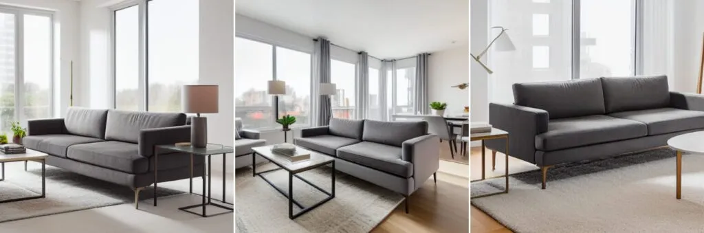 “a photo of a room with a [V] sofa and large windows”