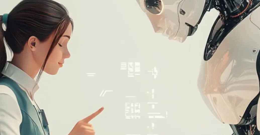 A woman interacting with a humanoid robot