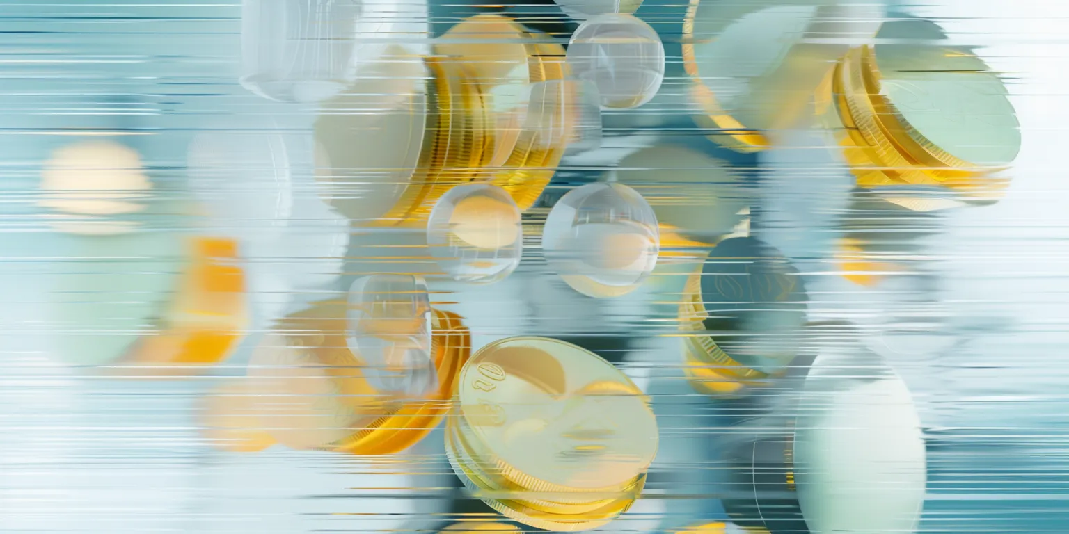 Abstract depiction of floating coins