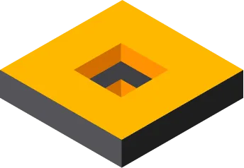 Geometric yellow and black 3D cube with layered design