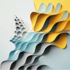 Wave style yellow, gray, and blueish shapes