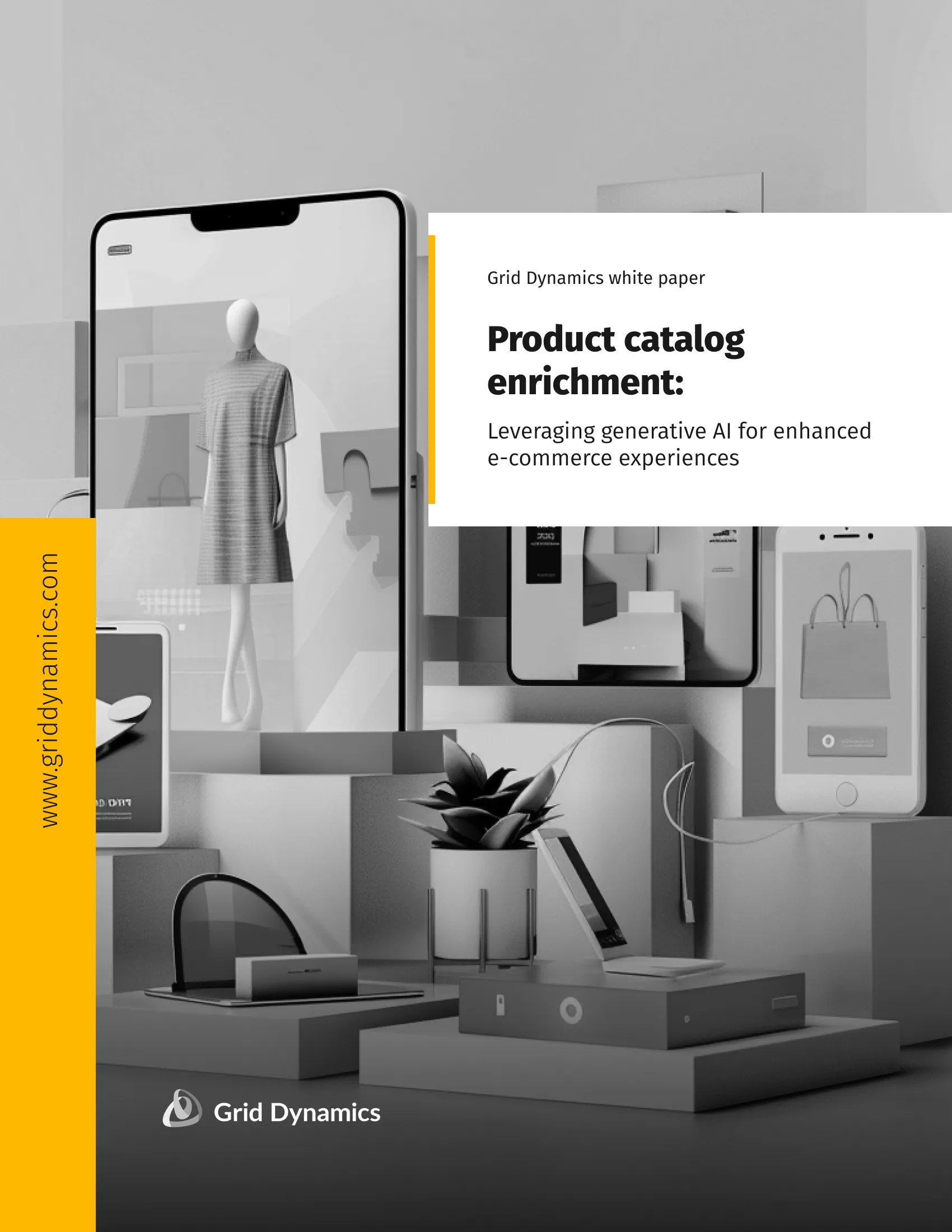 Grayscale digital retail background with an array of products to represent catalog enrichment