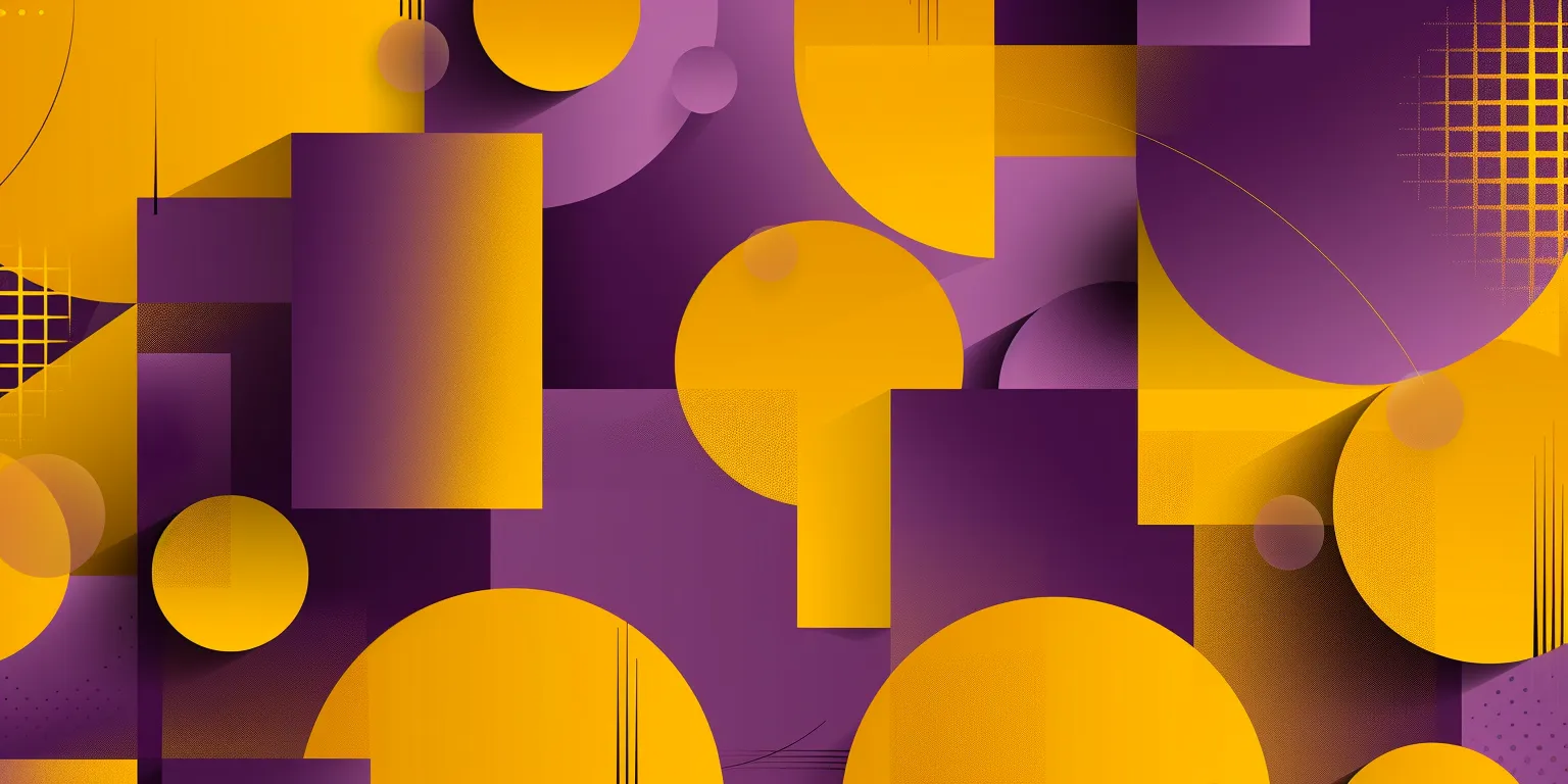 Abstract design with orange, purple, and yellow geometric shapes and gradients.