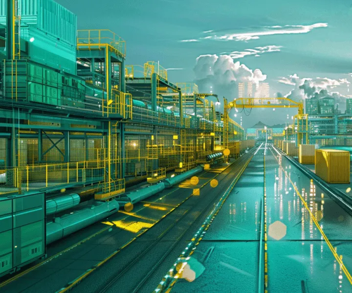 A supply center with containers and infrastructure
